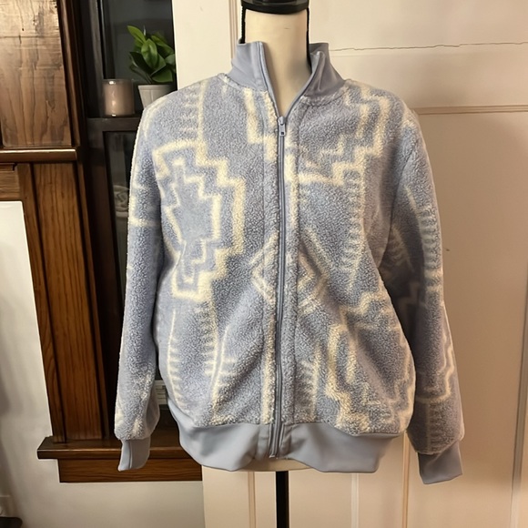 BLUE Susan Graver Women's Top Sweater Sz S Weekend Printed Polar Fleece Blue - Picture 3 of 10